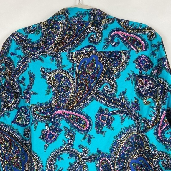 Talbots Petite Teal Multicolor Paisley Print Long Sleeve Button Down Shirt - Picture 16 of 16
